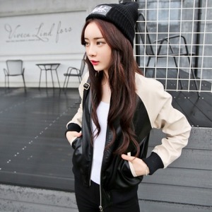 簡約拼接女神棒球外套-DoubleBear