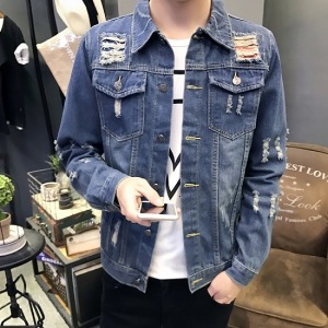 多處刷破雙口袋單寧外套-DoubleBear