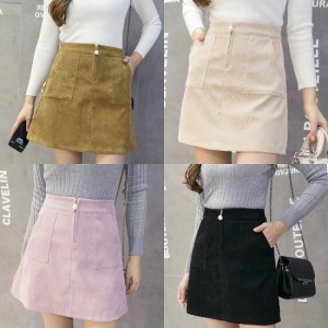 復古燈芯絨包臀A字裙-DoubleBear