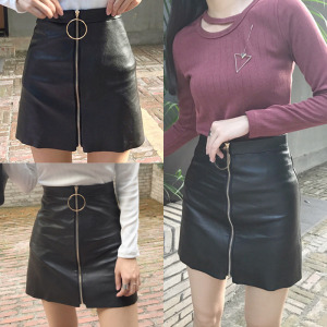 高腰顯瘦拉鍊圓環A字裙-DoubleBear