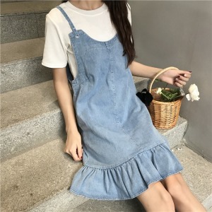 森林系小清新荷葉邊魚尾吊帶裙-DoubleBear