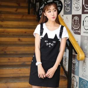 可愛貓咪單寧質感吊帶裙-DoubleBear