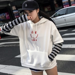 線條假兩件笑臉情侶帽T-DoubleBear