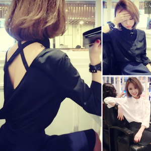 小心機後交叉露背襯衫-DoubleBear