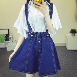 可拆式兩穿排釦牛仔吊帶裙-DoubleBear