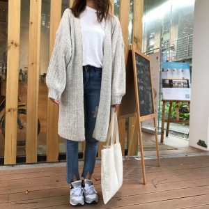 復古風長版針織外套-DoubleBear
