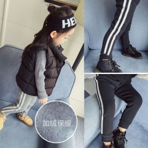 運動風線條棉質加絨長褲-DoubleBear