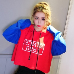 1898雙色拼接短版長袖上衣-DoubleBear