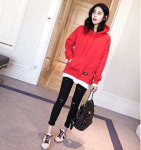 假兩件式拼接長袖連帽T-DoubleBear