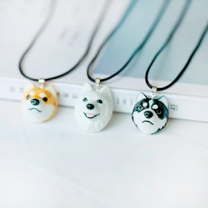 立體陶瓷小狗項鍊-DoubleBear