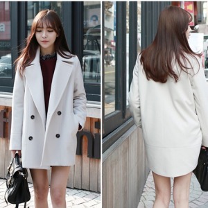 雙排釦翻領V字毛呢外套-DoubleBear