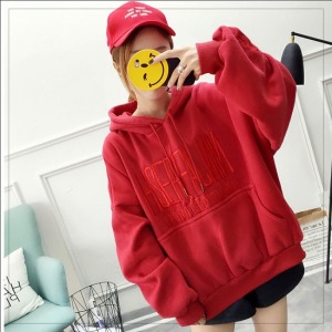 男友風刺繡字母連帽上衣-DoubleBear