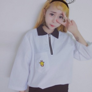 撞色長頸鹿七分袖上衣-DoubleBear