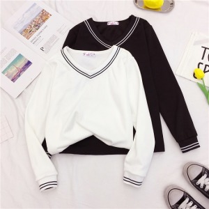 素面雙線V領長袖上衣-DoubleBear