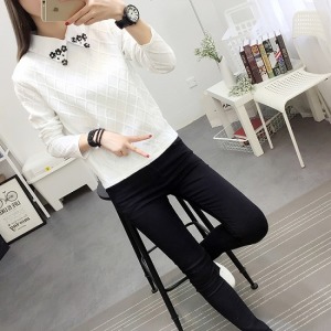 青春花領子菱紋長袖上衣-DoubleBear