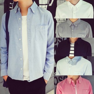 牛津紡抓皺純色襯衫-DoubleBear