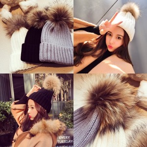 捲邊大毛球針織毛帽-DoubleBear