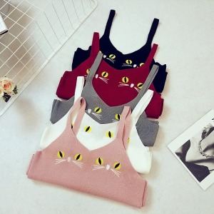 古靈精怪貓咪吊帶針織衫-DoubleBear