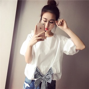 小清新蝴蝶結寬鬆短袖上衣-DoubleBear