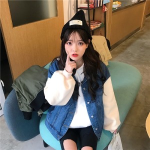 個性拼接牛仔外套-DoubleBear