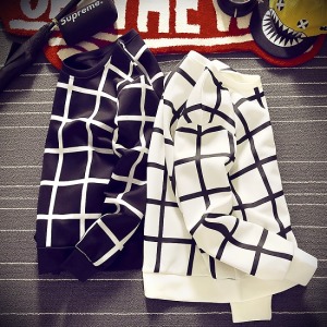 黑白格子圓領棒球大學T-DoubleBear