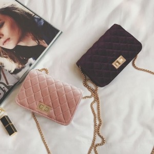 時尚菱格絨布晚宴包-DoubleBear