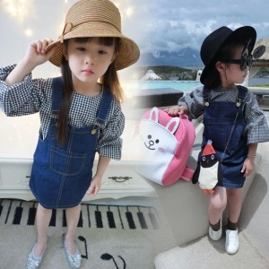 休閒牛仔連身吊帶裙-DoubleBear