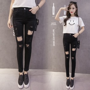 高腰顯瘦破洞長褲-DoubleBear