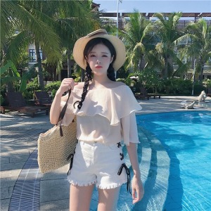 毛邊綁繩高腰短褲-DoubleBear