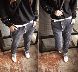 男友風束口加絨運動長褲-DoubleBear