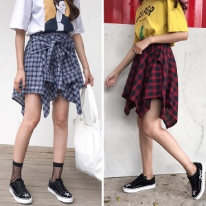 韓風不規則格子褲裙-DoubleBear