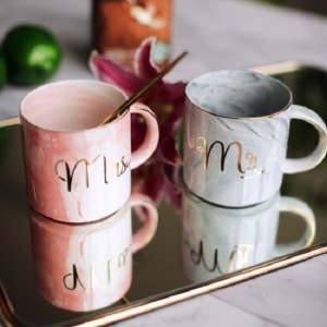 燙金英字大理石紋馬克杯-DoubleBear