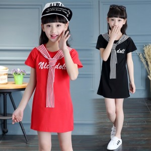 休閒英字綁帶短袖連身裙-DoubleBear