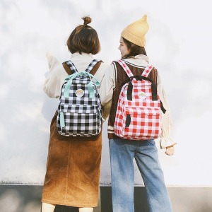 男孩女孩格子質感雙肩包-DoubleBear