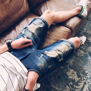 磨白抓痕刷破單寧短褲-DoubleBear