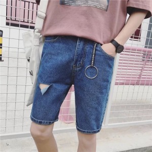 三角形破洞吊環圓圈單寧褲-DoubleBear