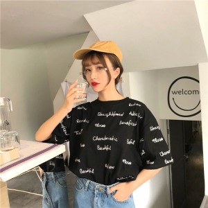 滿版歐美風草寫英字短T-DoubleBear