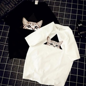 趣味探頭貓咪情侶短T-DoubleBear