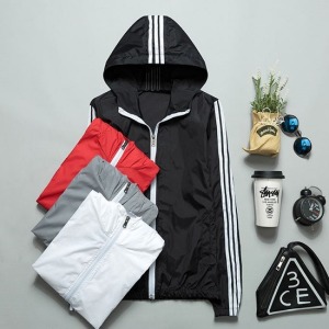 素面經典三線條防曬外套-DoubleBear