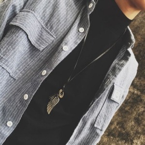 十字架雙環翅膀皮繩項鍊-DoubleBear