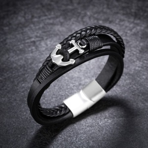 個性船錨多層鈦鋼編織皮繩-DoubleBear