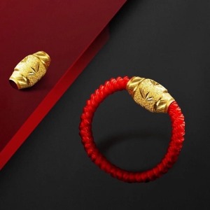 鍍黃金轉運珠紅繩戒指-DoubleBear