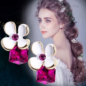 小精靈唯美鑲鑽水晶花耳環-DoubleBear