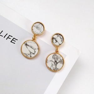 歐風金屬質地大理石耳環-DoubleBear