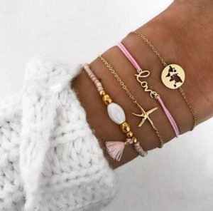 歐美LOVE海星地圖流蘇四件手鍊-DoubleBear