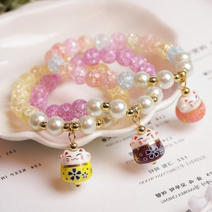 花珍珠陶瓷招財貓手鍊-DoubleBear