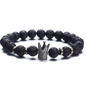 個性黑熔岩火山石黑金皇冠手鍊-DoubleBear