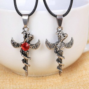 天使之翼十字架鑲鑽情侶項鍊-DoubleBear