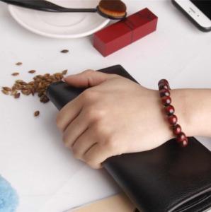 檀木酒紅情侶佛珠手鍊-DoubleBear