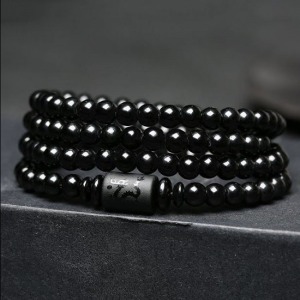 黑曜石龍鳳情侶佛珠手鍊-DoubleBear